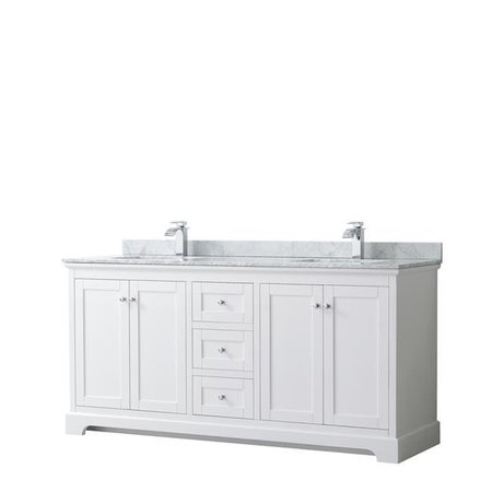 WYNDHAM COLLECTION Wyndham Collection WCV232372DWHCMUNSMXX White Carrara Marble Countertop 72 in. Double Bathroom Vanity in White; Undermount Square Sinks & No Mirror WCV232372DWHCMUNSMXX